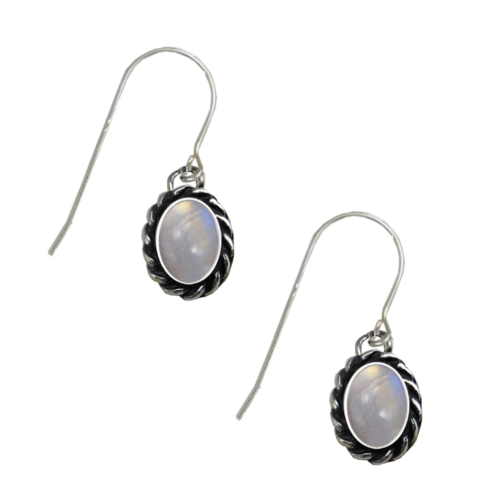 Sterling Silver Rainbow Moonstone Gemstone Drop Dangle Earrings